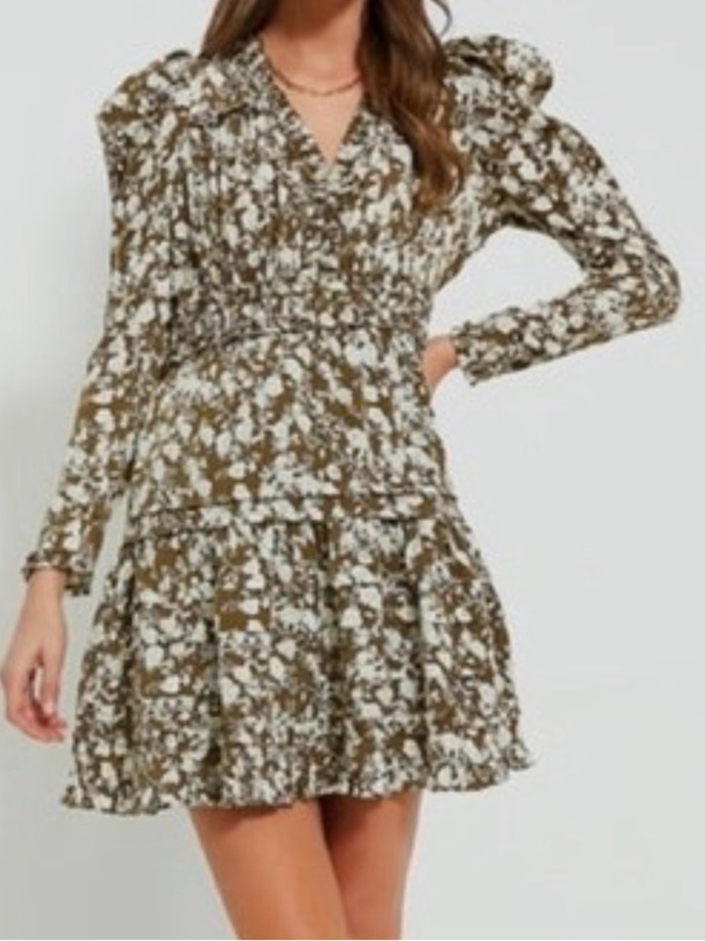Tuckernuck Hyacinth House Floral Renee Ruffle Mini Dress Olive Size XL